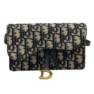 Christian Dior DIOR/ChristianDior Saddle Pouch/Oblique Bum Bag Navy Cream